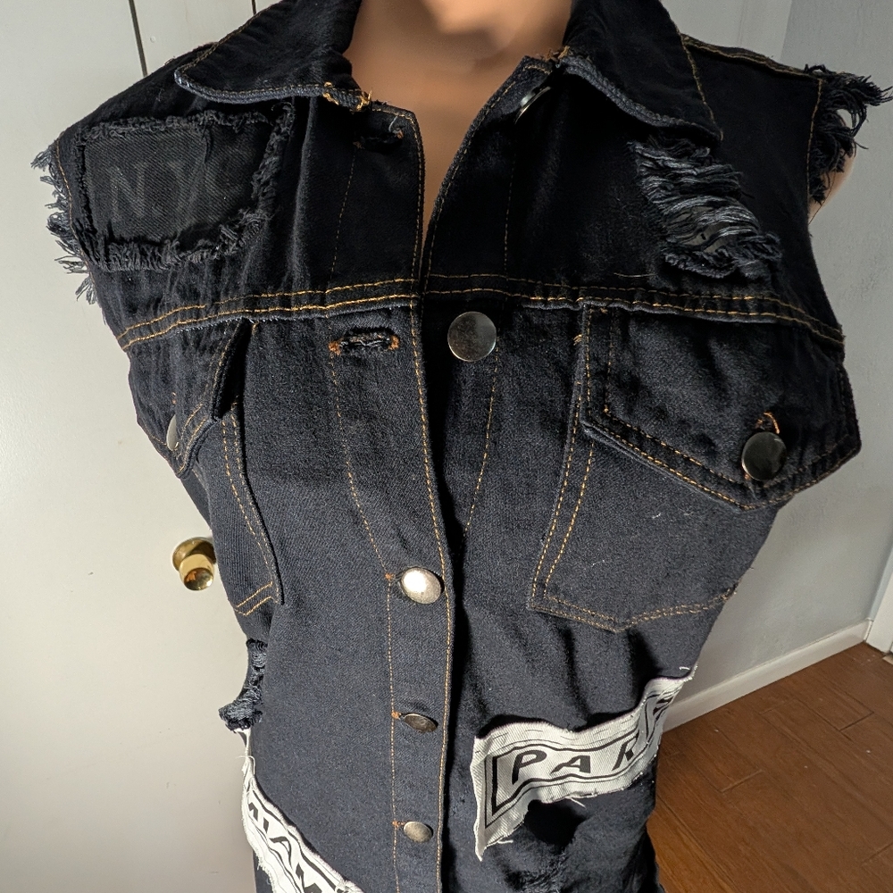 Taxi Black denim Shirt Dress patched and frayed details Size S - Picture 5 of 8
